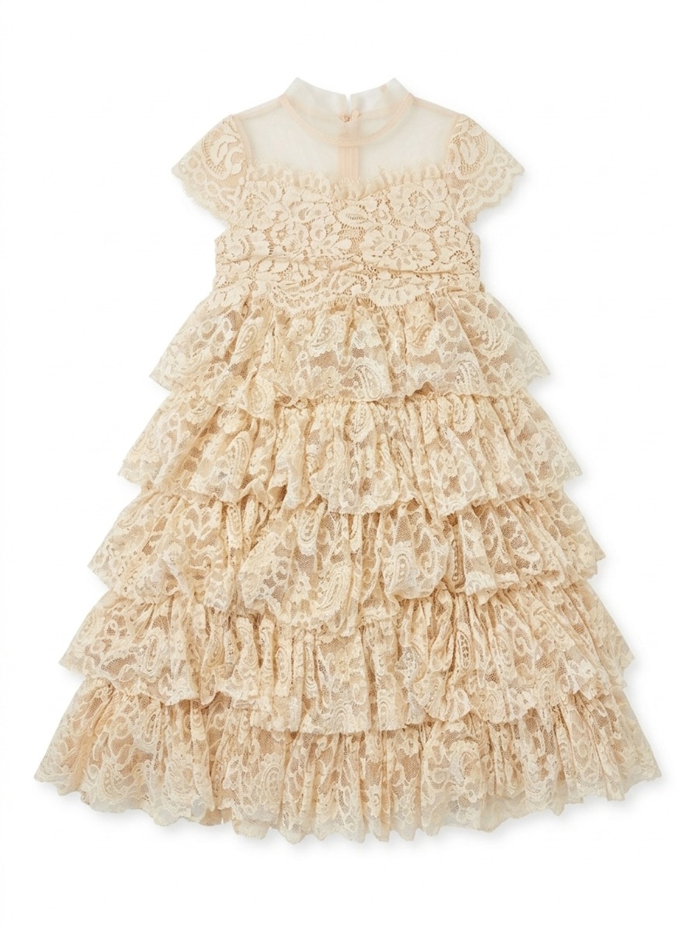 Trish Scully Girls Lace Tiered Ruffle Dress Cream Formal Flower Girl Size 6
